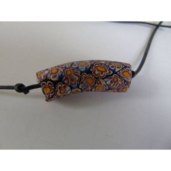 Vintage 1960's Venetian Glass Bead Necklace African Trade Bead On Leather Strand - Picture 5 of 10